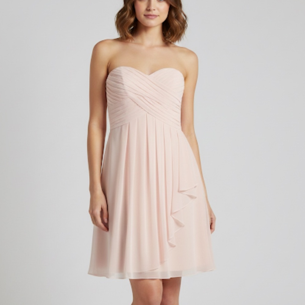 David's Bridal Women Blush Pink Strapless Chiffon Prom Dress 4